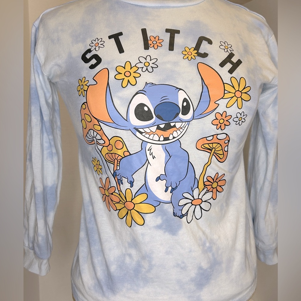 Girls large Disney Stitch long sleeve tie dye t-shirt.